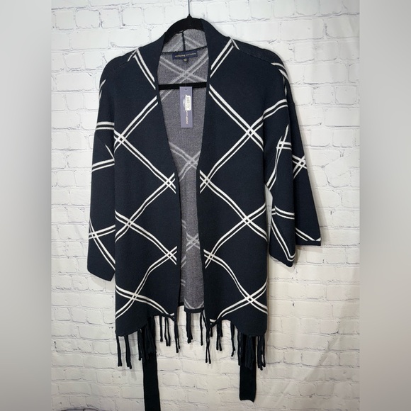 Adrienne Vittadini Sweaters - NWT-Adrienne Vittadini black & white diamond pattern open-front belted cardigan